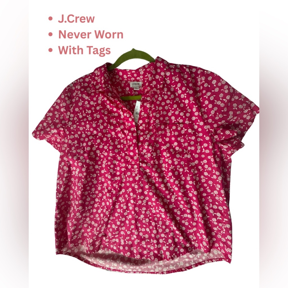 J. Crew Vibrant Pink Floral Blouse